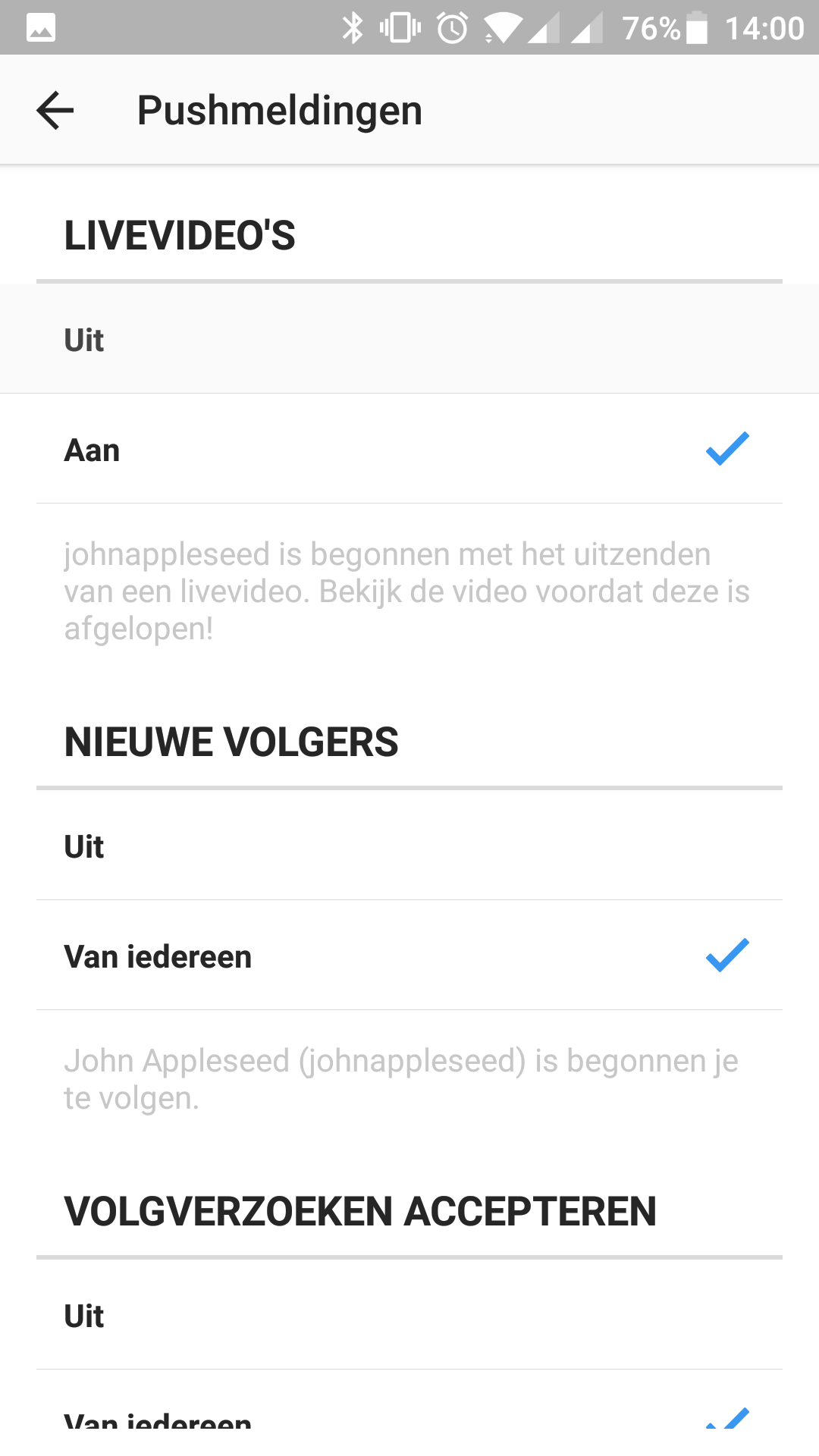 Instagram livevideo's instellingen
