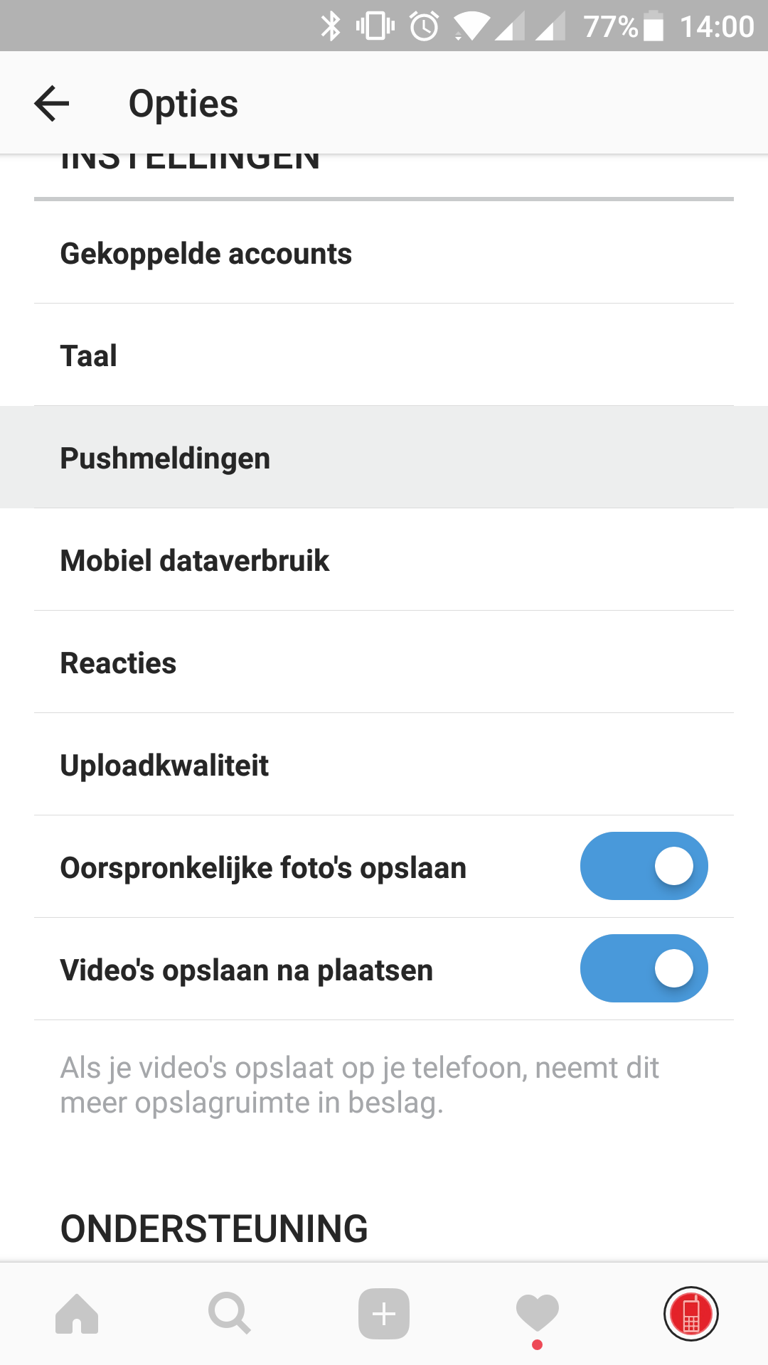 Instagram pushmeldingen