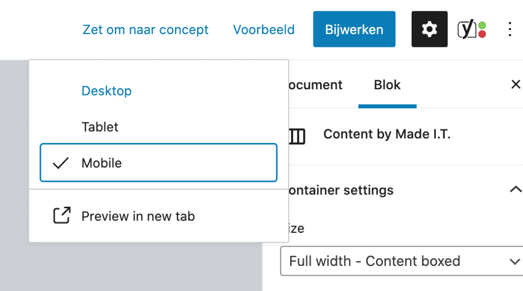 WordPress 5.5 vs 5.4 - Preview op mobiel