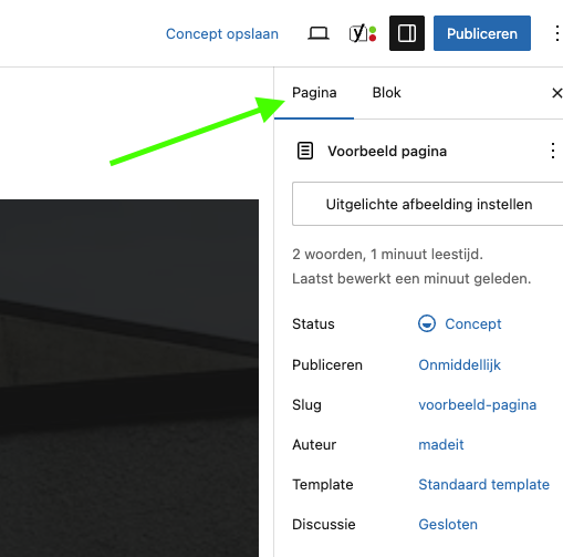 ga naar het tab pagina's