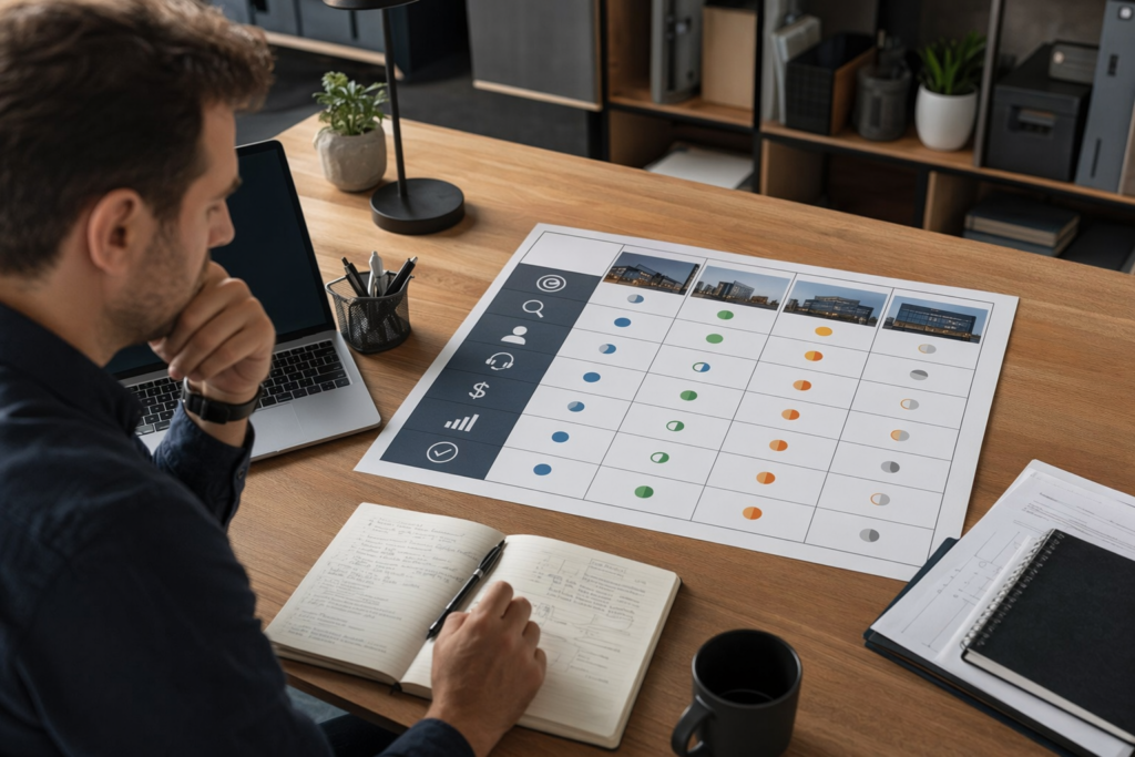 Webbureau vergelijken met scorekaart voor SEO, eigenaarschap en support bij websitebouwer kiezen