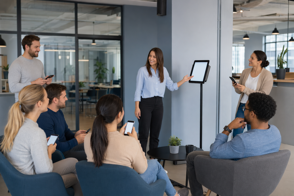 Team leert digitale tijdsregistratie gebruiken op mobiel en kiosk tijdens de uitrol