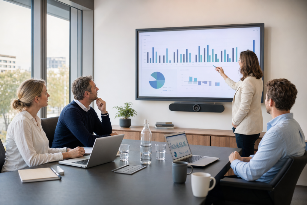 Agencyteam vergelijkt geschatte en geregistreerde billable uren per project voor de nacalculatie